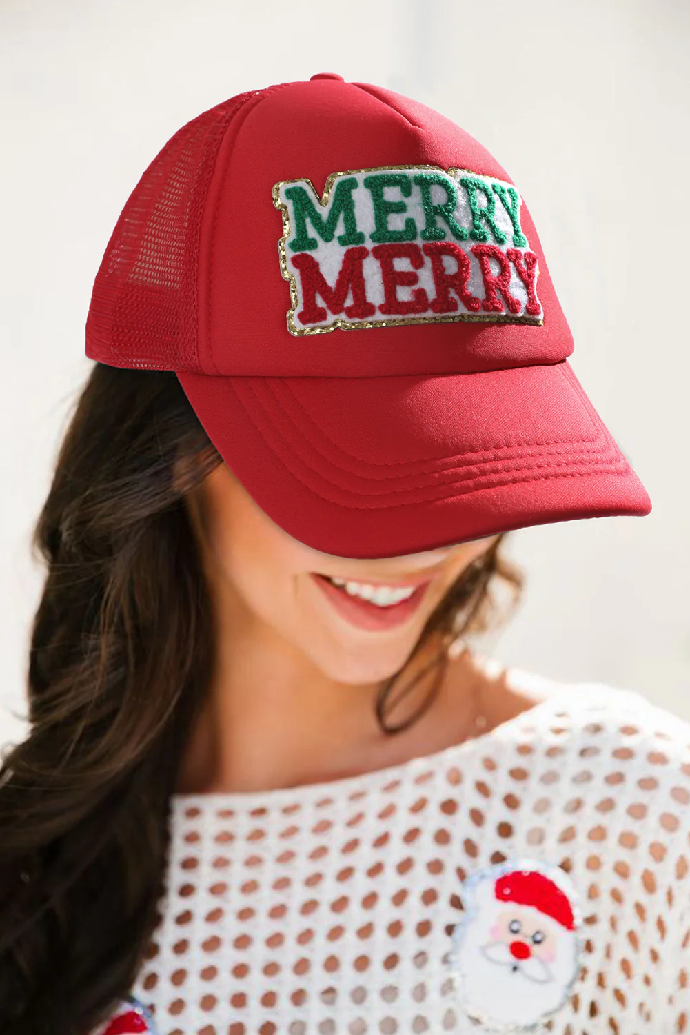 Fiery Red MERRY Patched Detail Christmas Fashion Cap