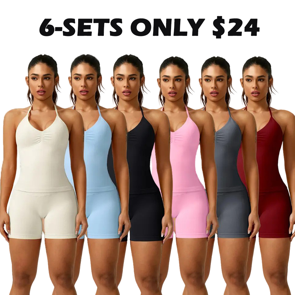 Women's Solid Color Ruched Halter Neck SportsVest, High Stretch Breathable ComfortableBackless Sports Tank Top for Yoga Gym WorkoutLadies Sportswear for Indoor Outdoor WearWorkout Sets Women, Workout Clothes WomenActivewear