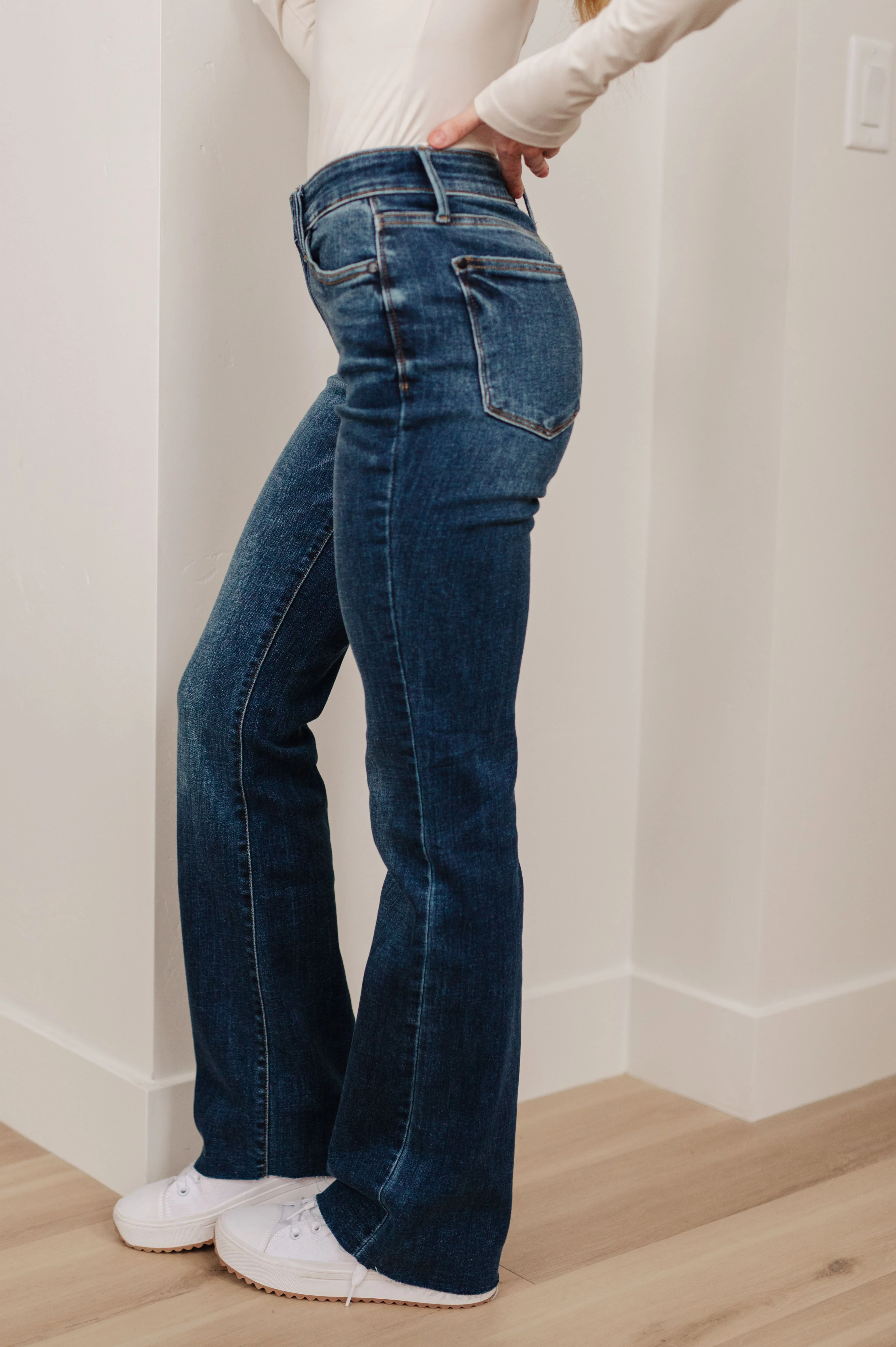 Blue Josephine Mid Rise Raw Hem Bootcut Jeans