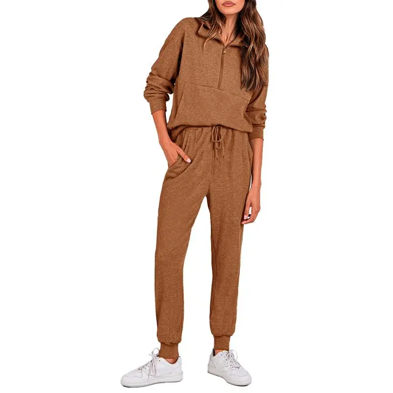 Women's 2-Piece Sweatpants Set Long Sleeve Half Zip Pullover Sweatshirt & Joggers Pants