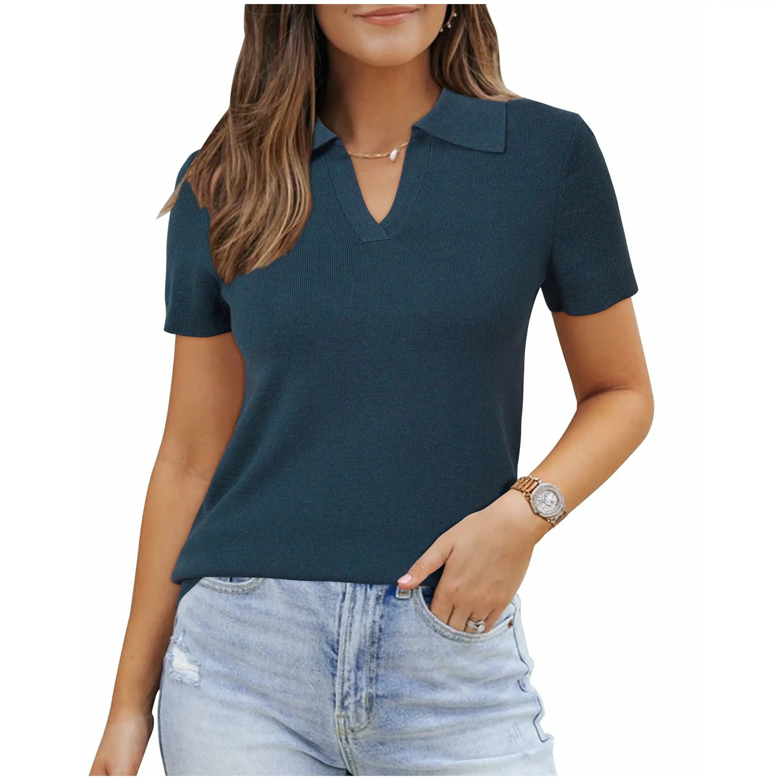 🧶🧶🧶Women's Short Sleeve Wool Blend Polo Sweater