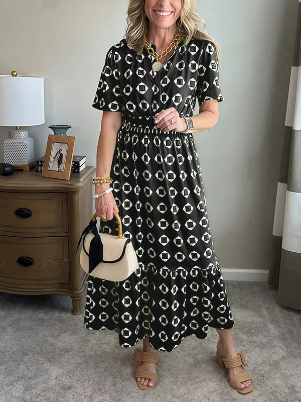 CLEARANCE🔥 Summer Elastic Waistband Printed Dress