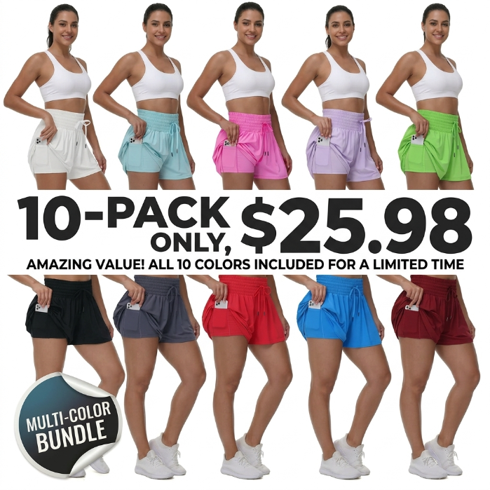 🛍️【Stock Up Deals】Women’s 2-in-1 High-Waisted Flowy Athletic Shorts with Pockets