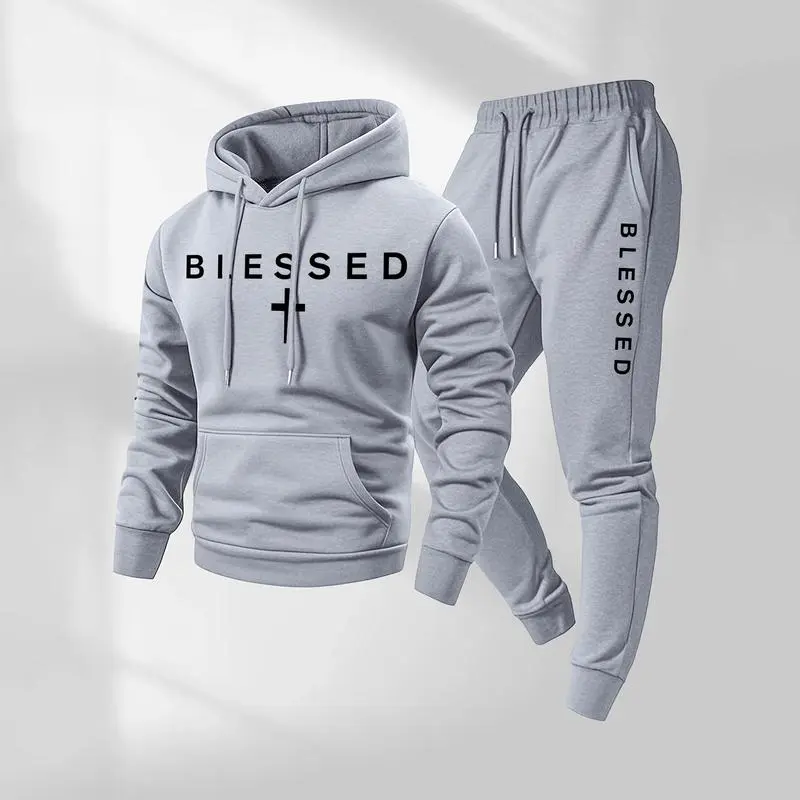 Unisex Cross Letter Print Hoodie & Drawstring Sweatpants Set