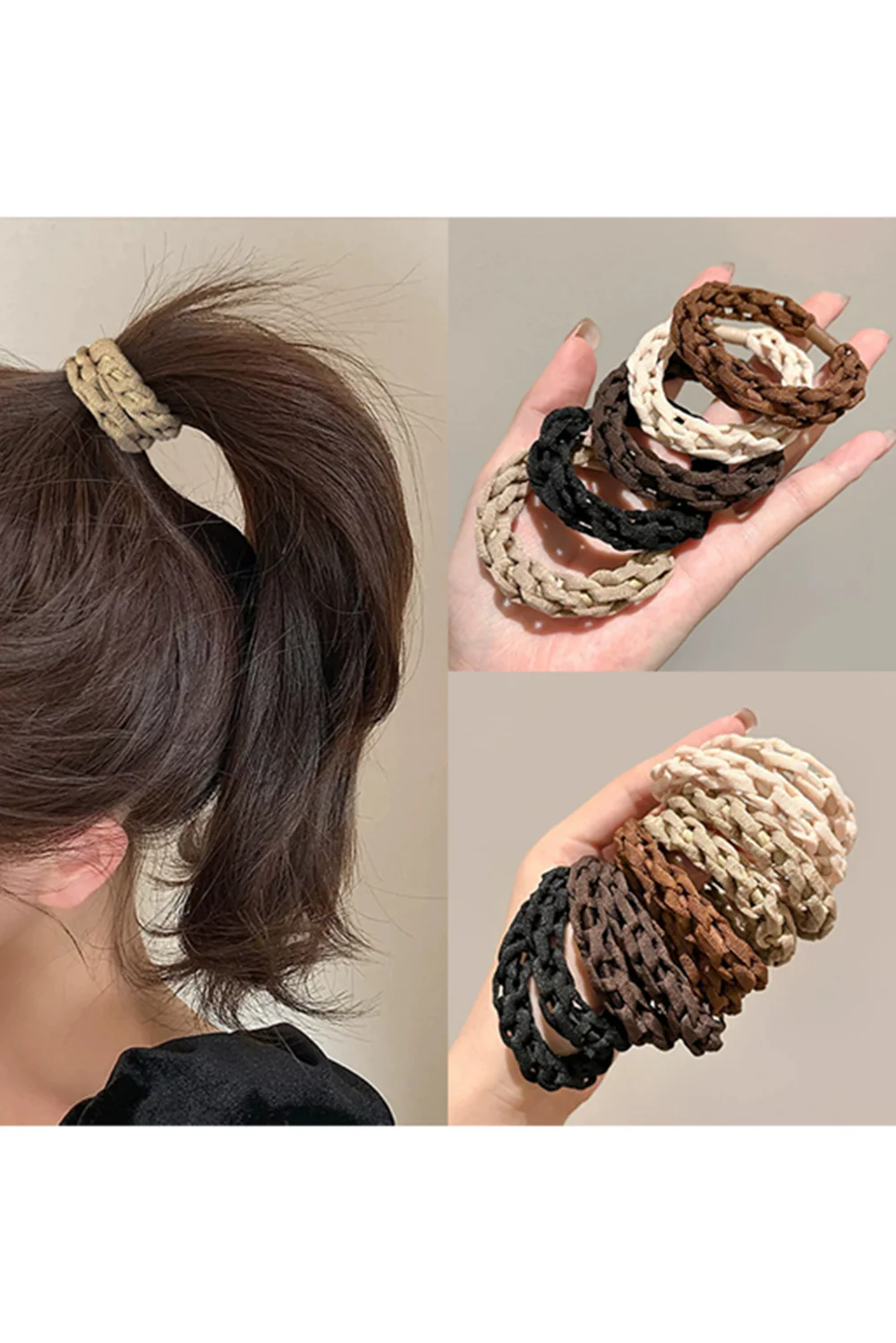 Camel 5pcs Solid Crochet Stretch Hair Tie