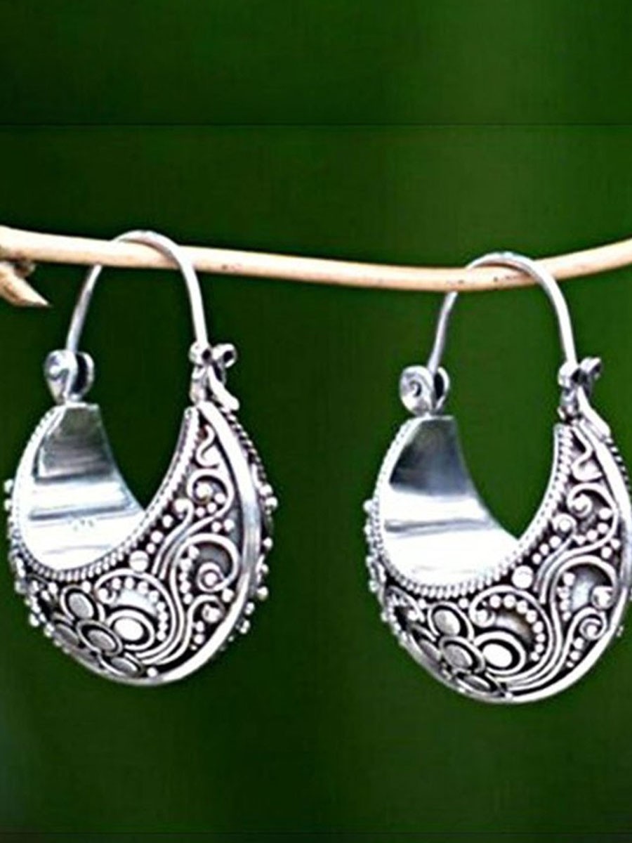 Women's Vintage Silver Round Earrings