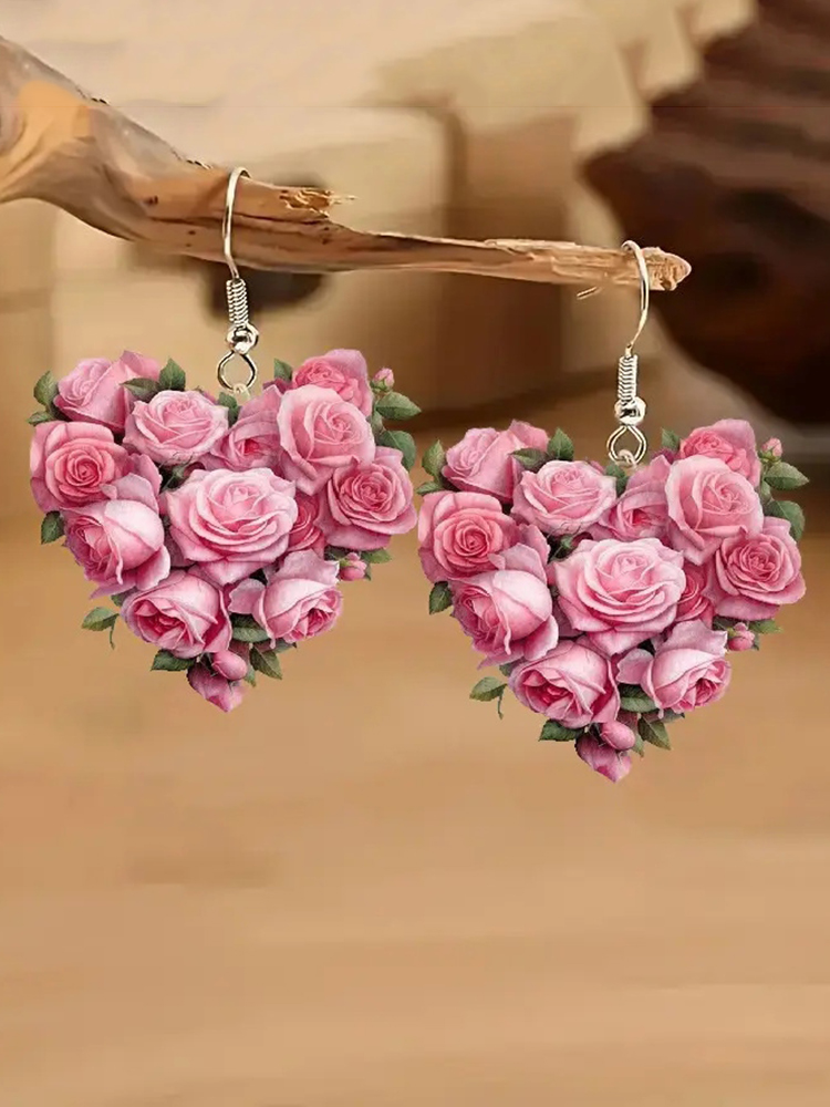 Women's Pink Rose Flower Earrings