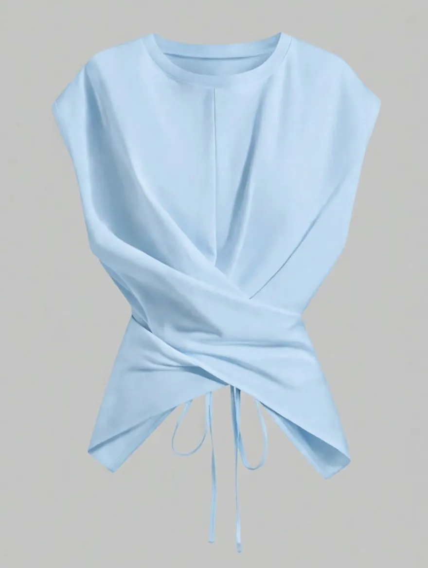 Women’s Knit Criss Cross Back Tie T-Shirt – Asymmetrical Casual Top