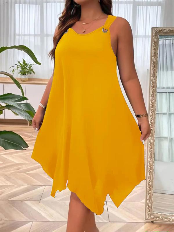 [Plus Size]Women’s Solid Color Tank Dress – Casual Sleeveless Summer Dress for Everyday Wear