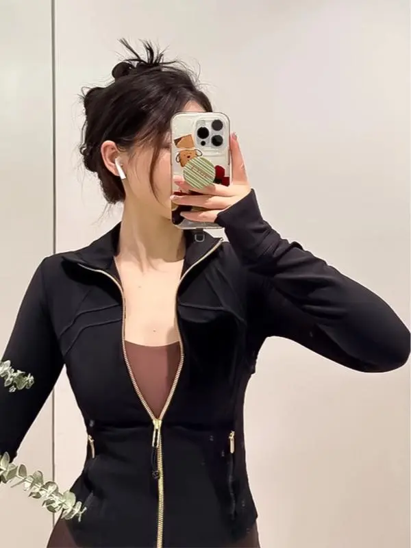 Yoga suit women's yoga jacket, sports stand up collar jacket, fitness slim fit and slimming top