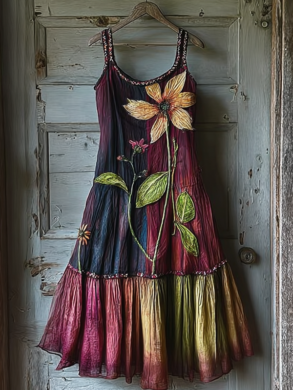 Summer Contrast Linen Dress 619e