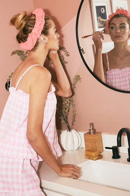 Gingham Ruffle Trim Cami and Shorts Pajama Set