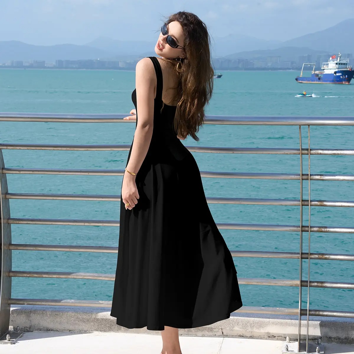 👗👗 Women’s Square Neck A-Line Flowy Dress with Pockets