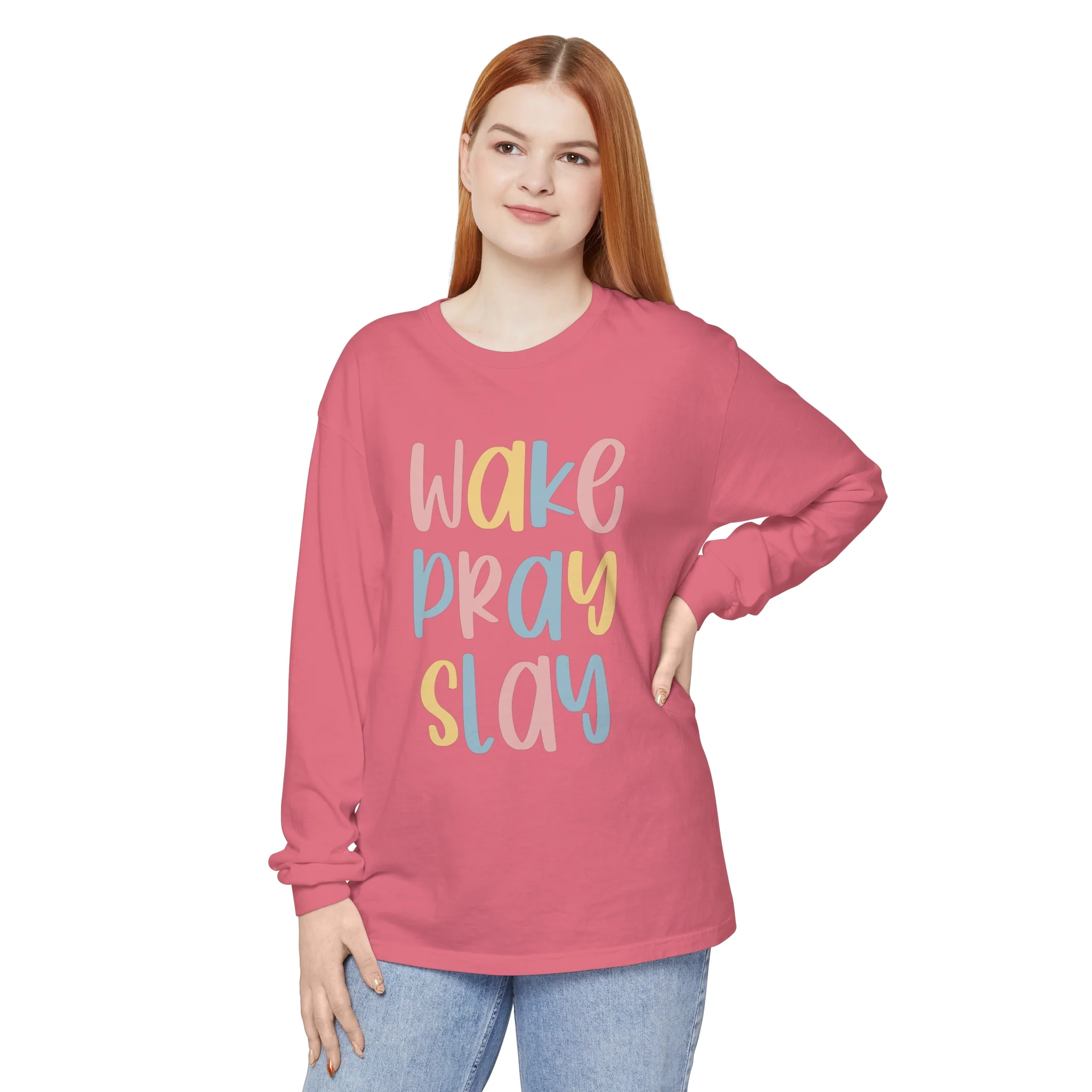 Wake Pray Slay Unisex Garment-dyed Long Sleeve T-Shirt