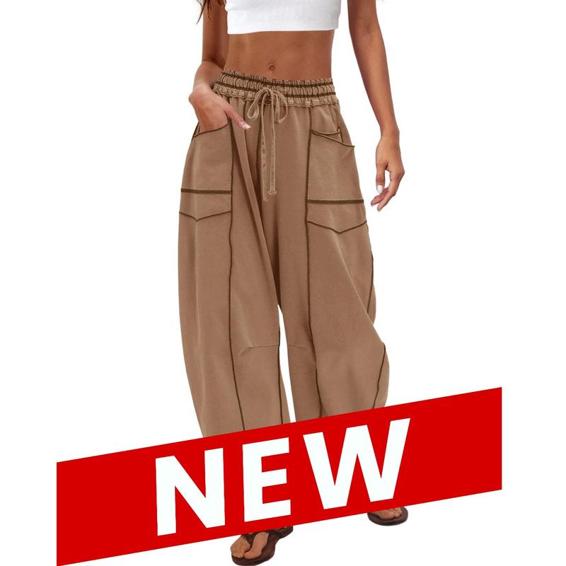 Women's Wide Leg Lounge Pants - Soft Drawstring Palazzo Pants with Pockets