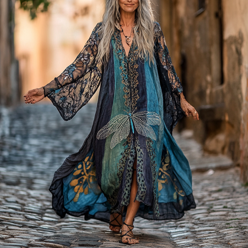 Vintage Hippie Loose Linen Dress 0c56