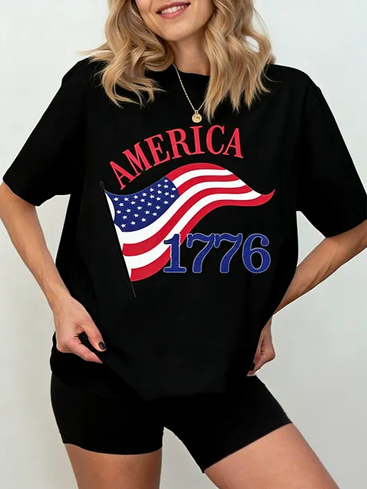 America 1776 250th Anniversary Commemorative American Flag Pattern T-shirt
