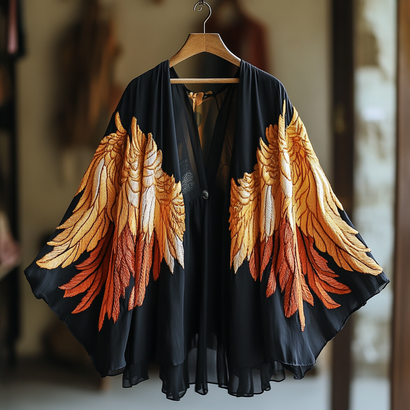 Summer original design elegant handmade wings print cardigan 35b8