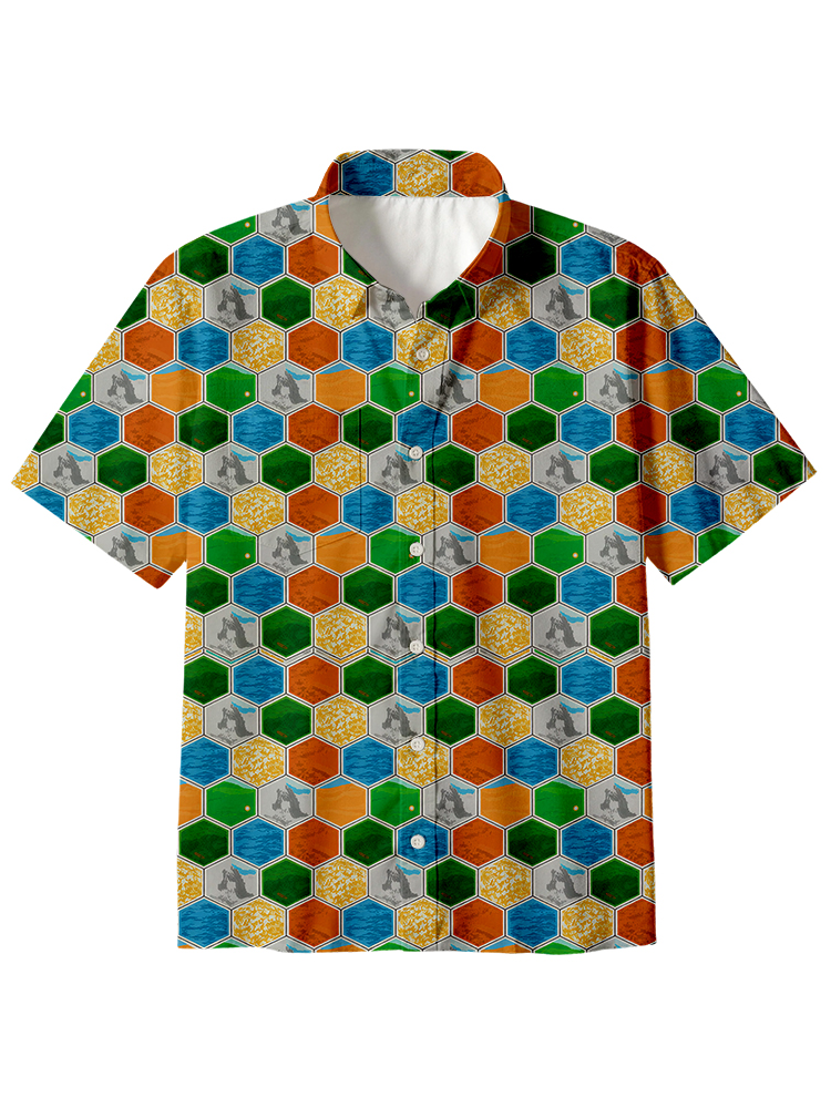 Hexagon Tile Board Game Button Up Pocket Shirt