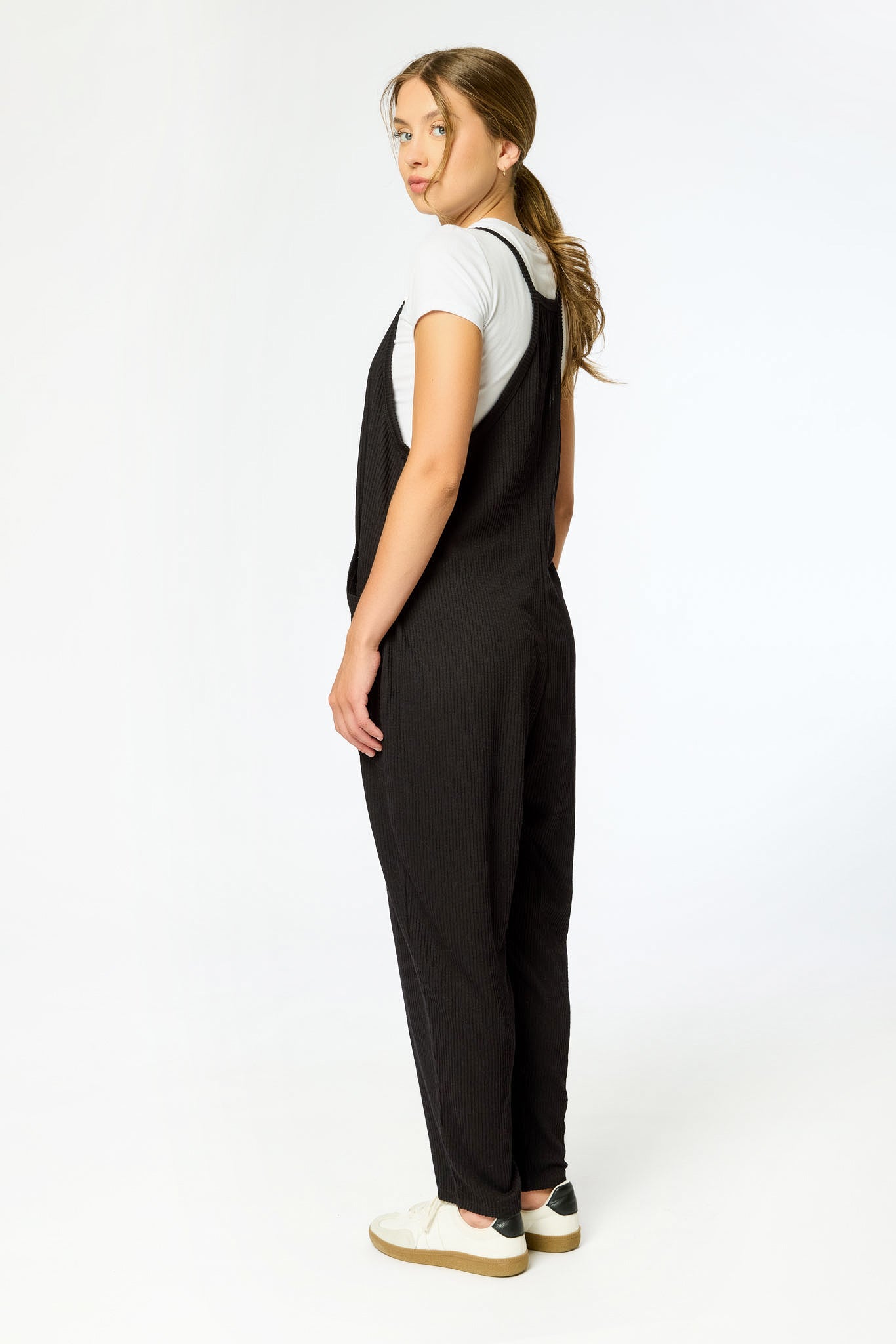 Ribbed Sleeveless Overalls