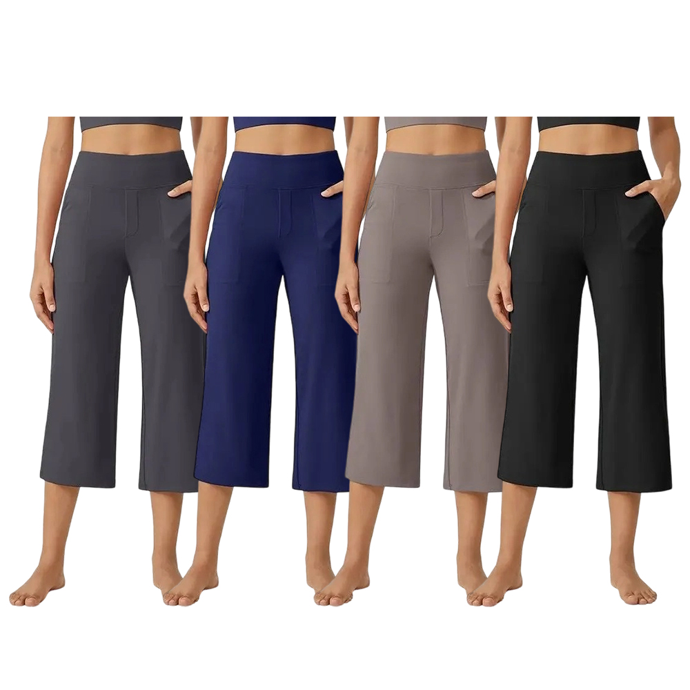 Capri Pants for Women Wide Leg Yoga Dress Cropped Pants Capri Leggings with Pockets for Casual Summer
