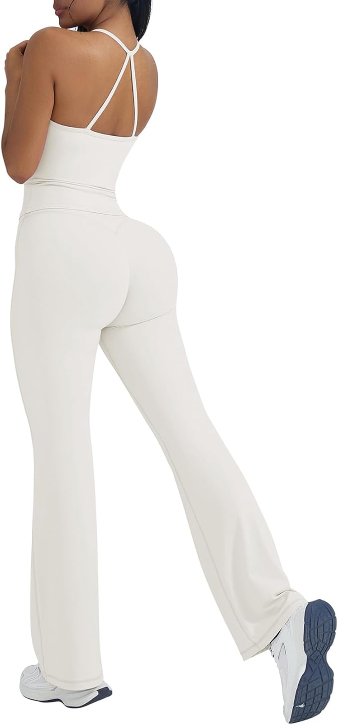 🔥2 Piece Workout Sets for Women Padded Tank Tops Flare Leggings Pilates Outfits