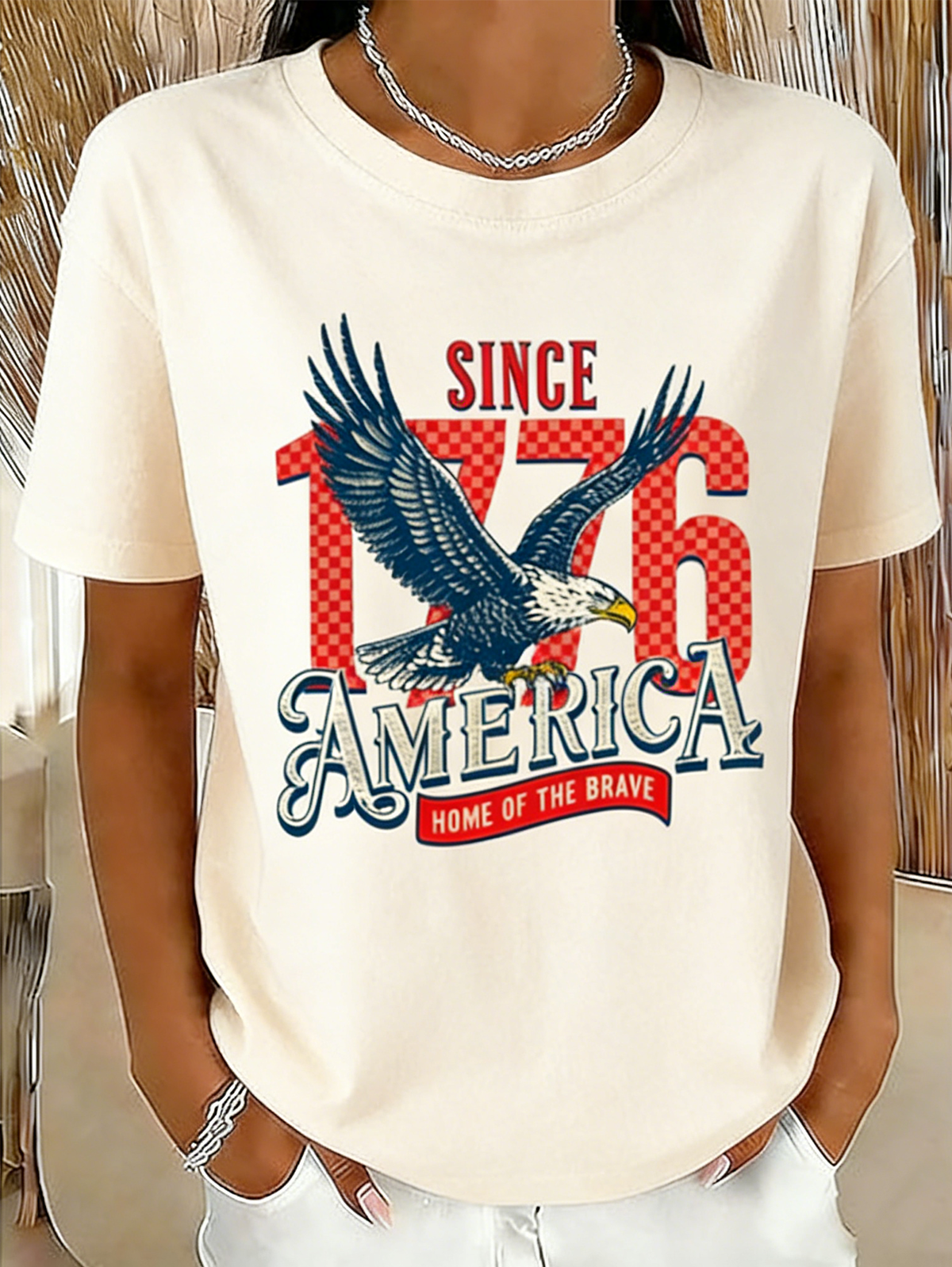 Casual Crew Neck Regular Fit Independence Day T-Shirt