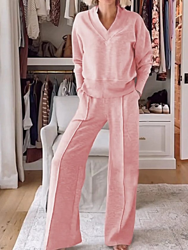 Women's Split Joint Plain Daily Going Out Two-Piece Set White Casual Spring/Fall Top With Pants Matching Set