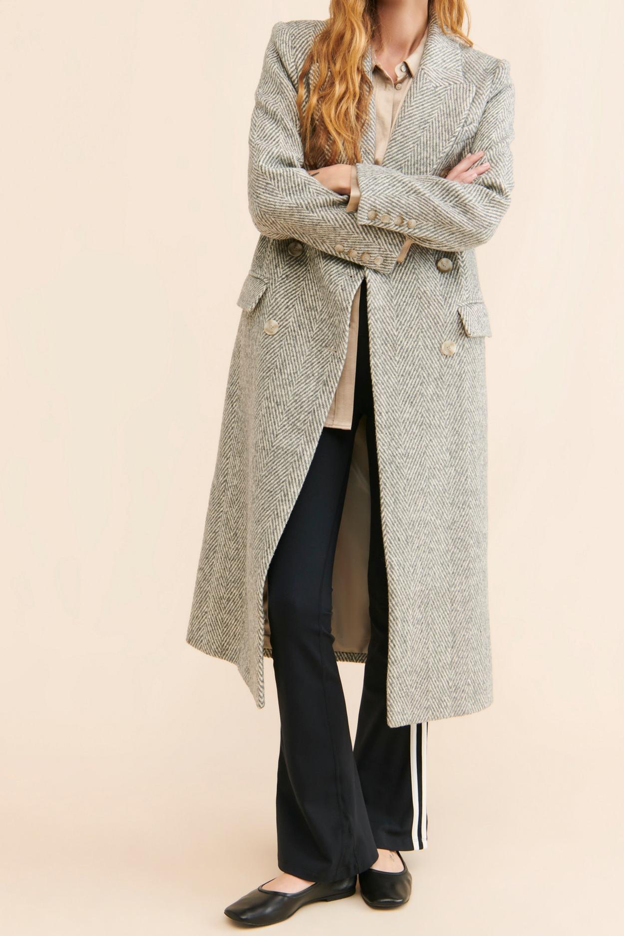 Grey Herringbone Long Coats