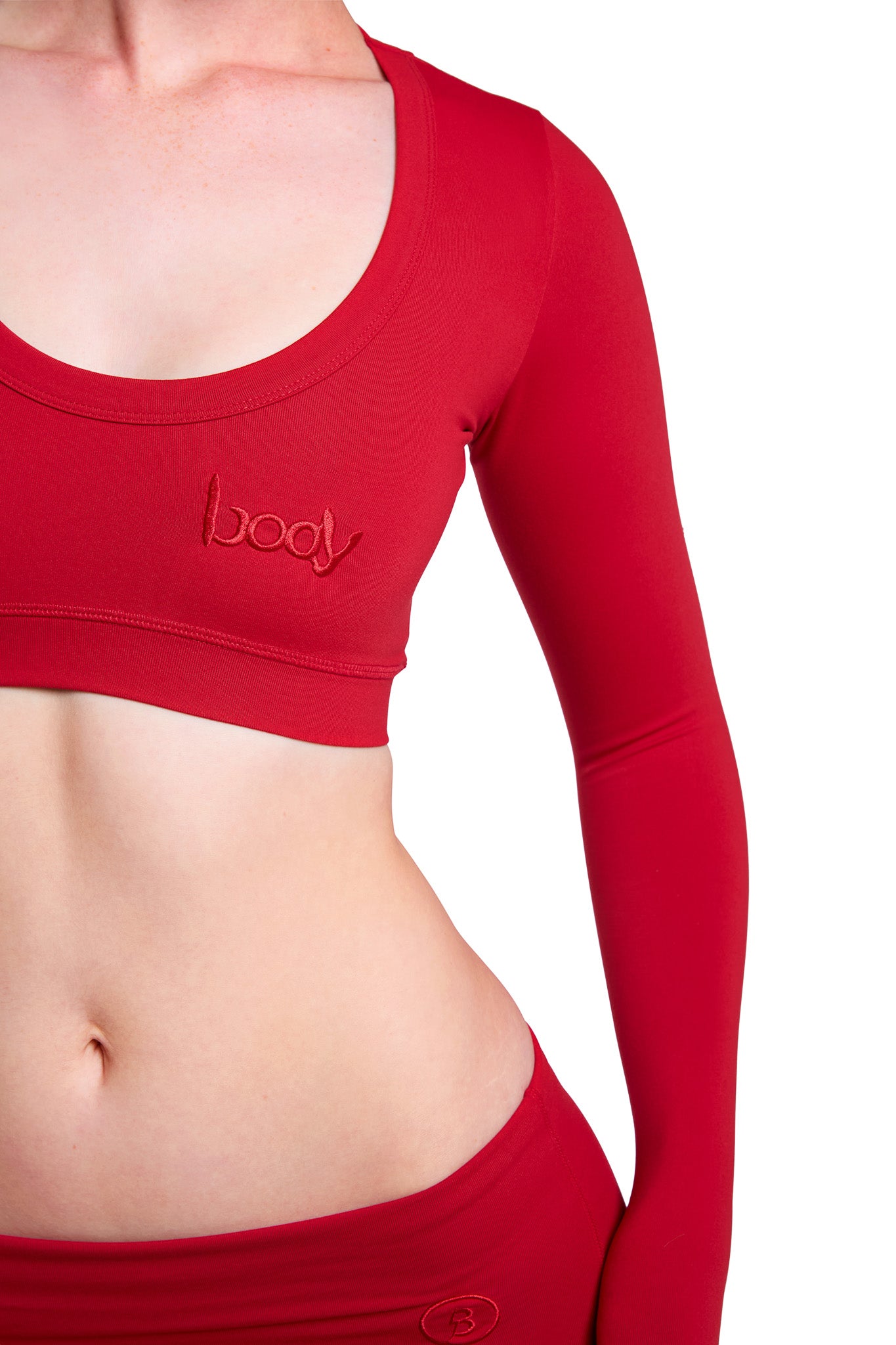 YOGA LONG SLEEVE CROP TOP (FIRE RED)