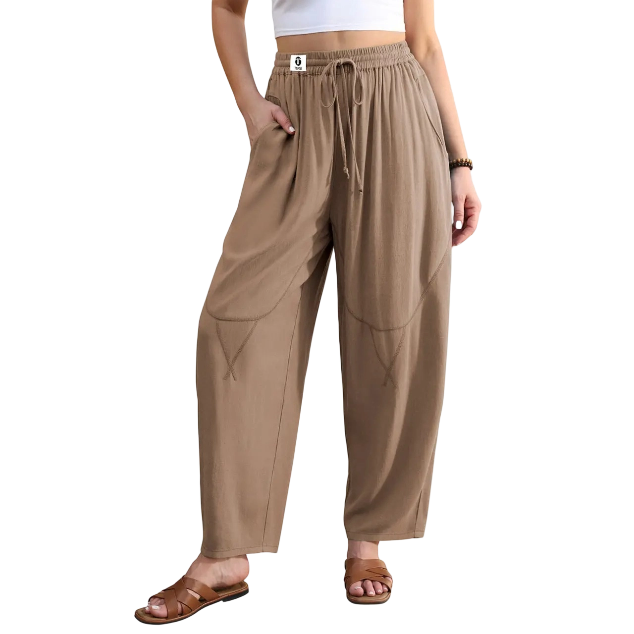 Women's Linen Blend Cropped Harem Pants