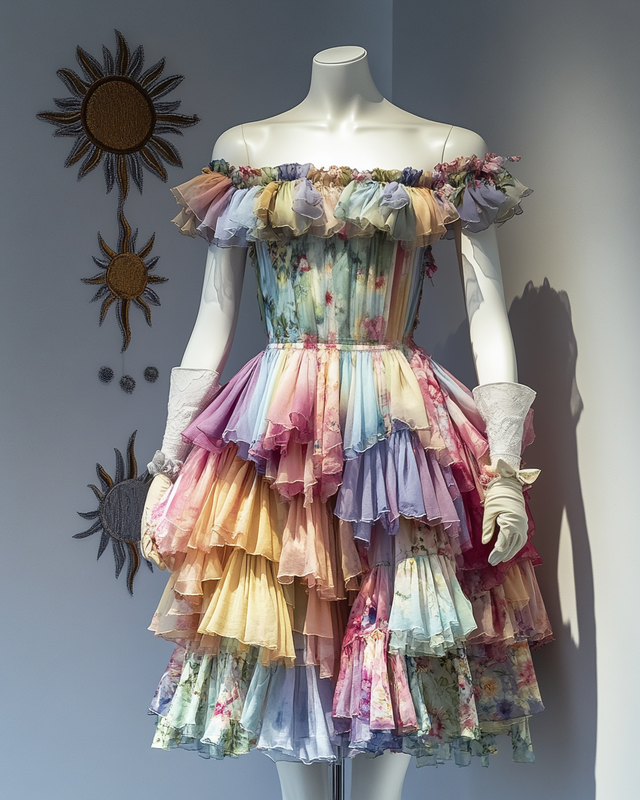 Summer vacation elegant colorful ruffle dress  a82a