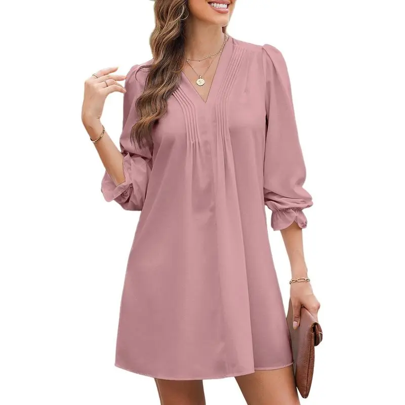 Womens Casual Dress A-Line Ruffle Sleeve V Neck Midi Dress