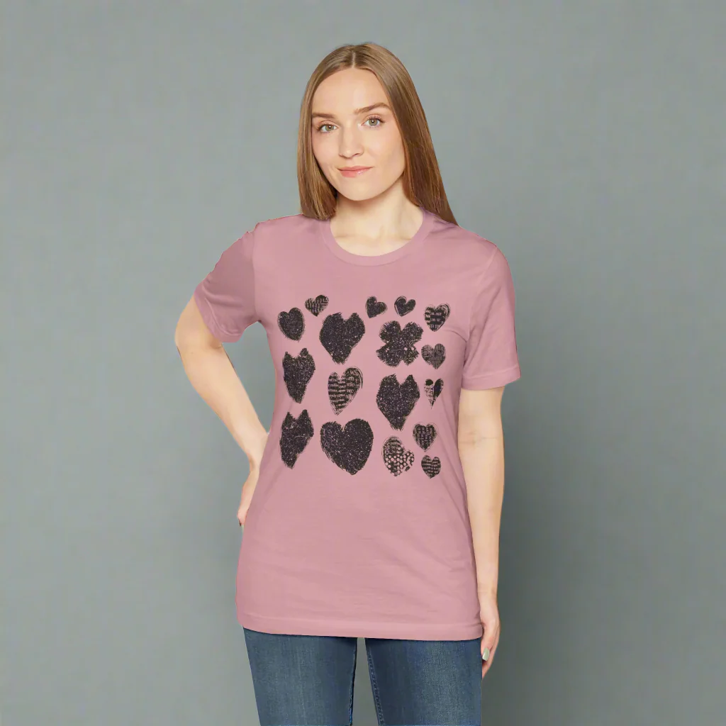 Black Grunge Hearts Unisex Jersey Short Sleeve Tee