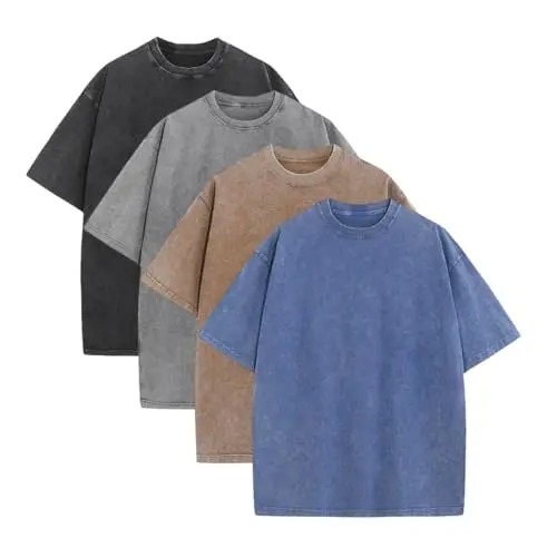 Oversized Tshirts for Men Gym Vintage Heavyweight T Shirts Cotton Workout Acid Wash Baggy Tees