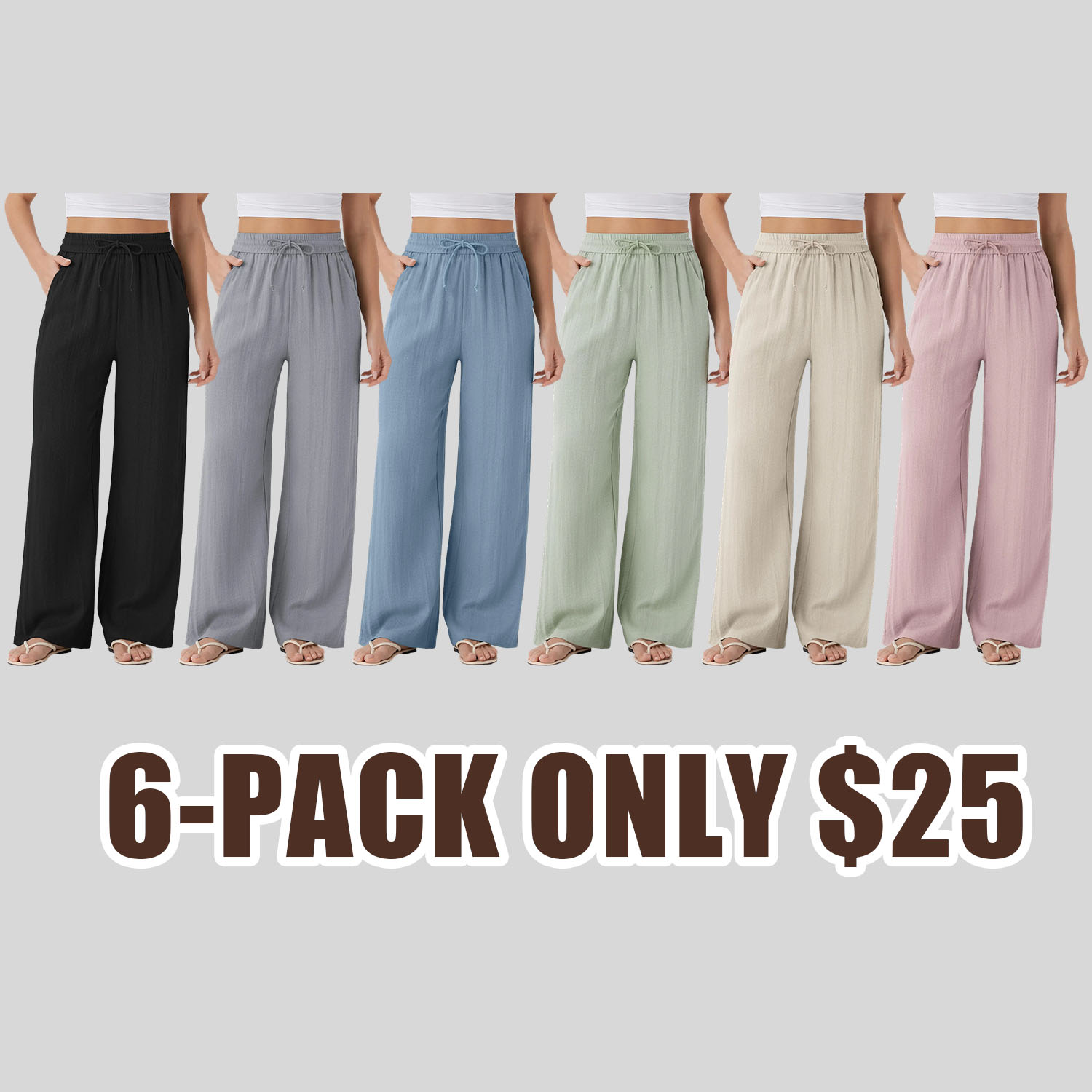 【Creator’s Pick】Halara High Waisted Drawstring Pocket Wide Leg Casual Linen-Feel Pants