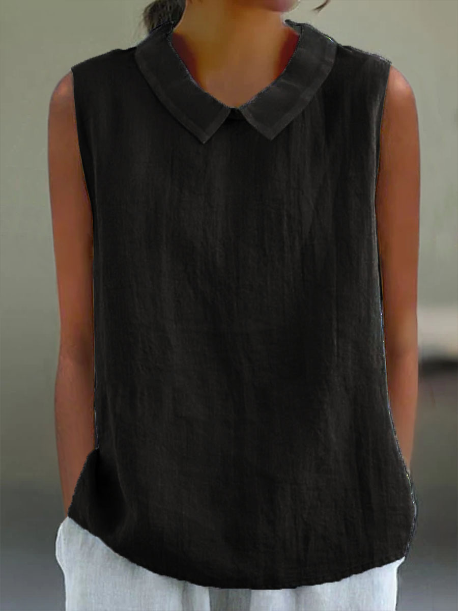 Women's Casual Cotton And Linen Peter Pan Tank Top