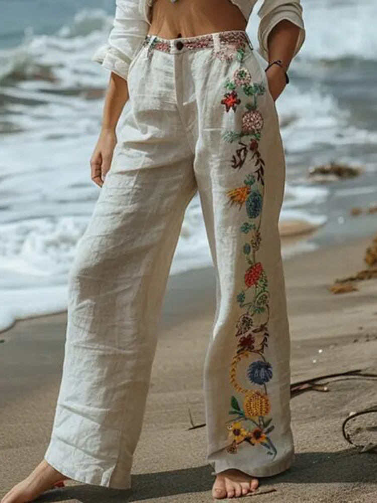 Ethnic Style Cotton And Linen Casual Pants b21a