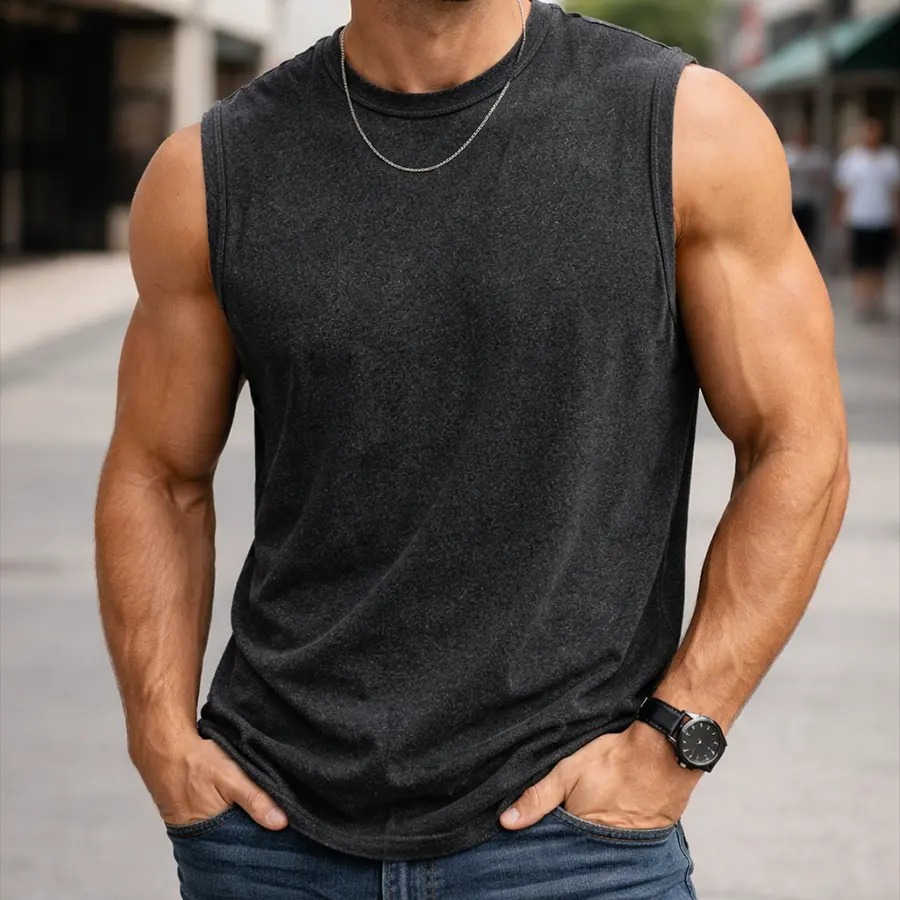 Men's Oversized Sleeveless Vest - Vintage Heavy Cotton Washed Loose Fit Athletic Tee