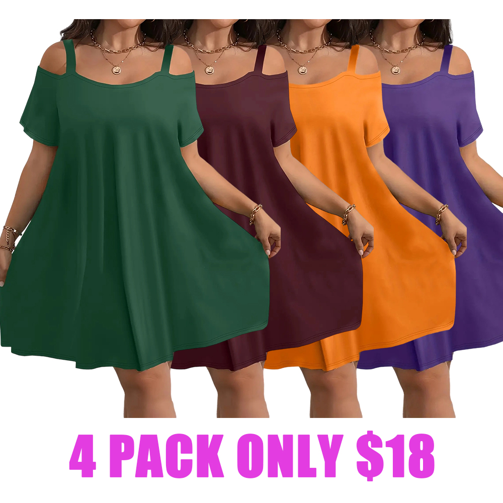Plus Size Women's Round Neck Short Sleeve Shoulder Cut Out Fitted Casual Midi Dress