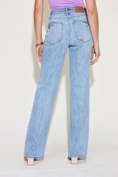 Blue Full Size V Front Waistband Straight Jeans