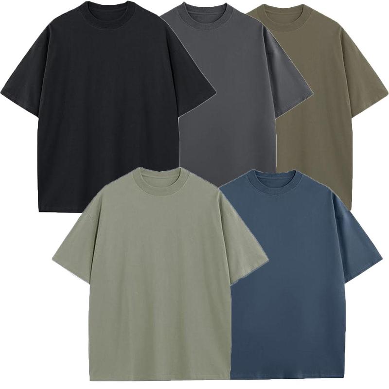 Unisex Heavyweight 100% Cotton Drop Shoulder T-Shirts, Multi-Pack Casual Oversized Fashion Tees