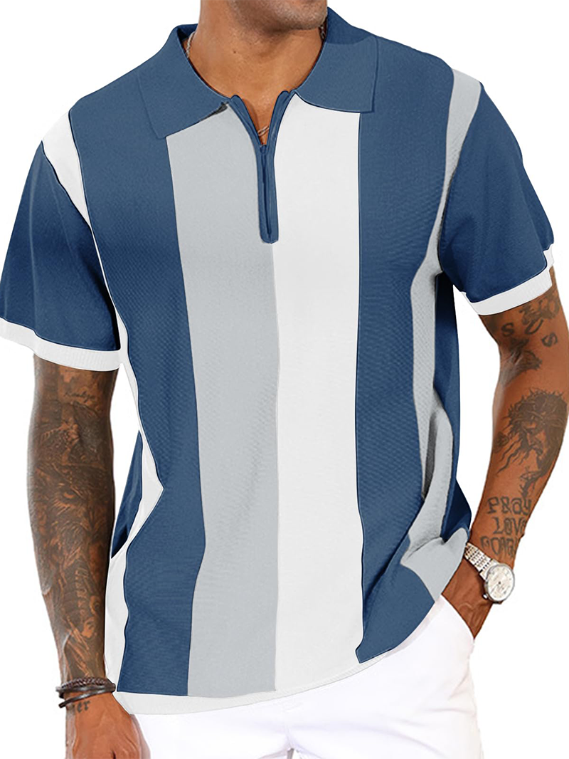 Men's Fashion Polo Shirts Vintage Striped Knitting Shirts Casual Slim Fit Golf Shirts