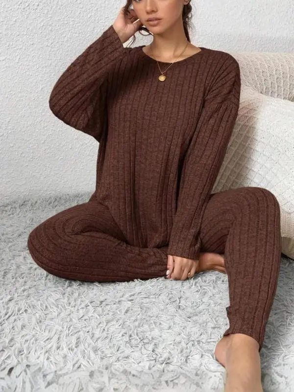 Plus Size Ribbed Two-Piece Pajama Set