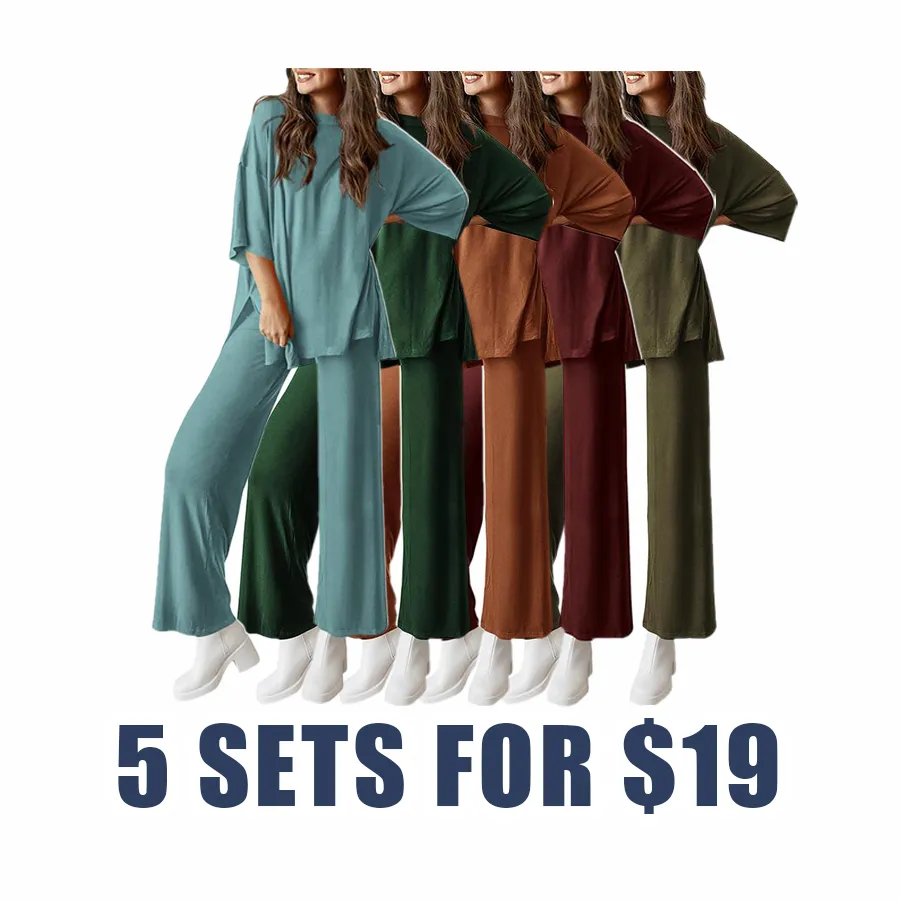 🌸2-Piece Lounge Set for Women – Chic Pullover Top & Wide-Leg Pants