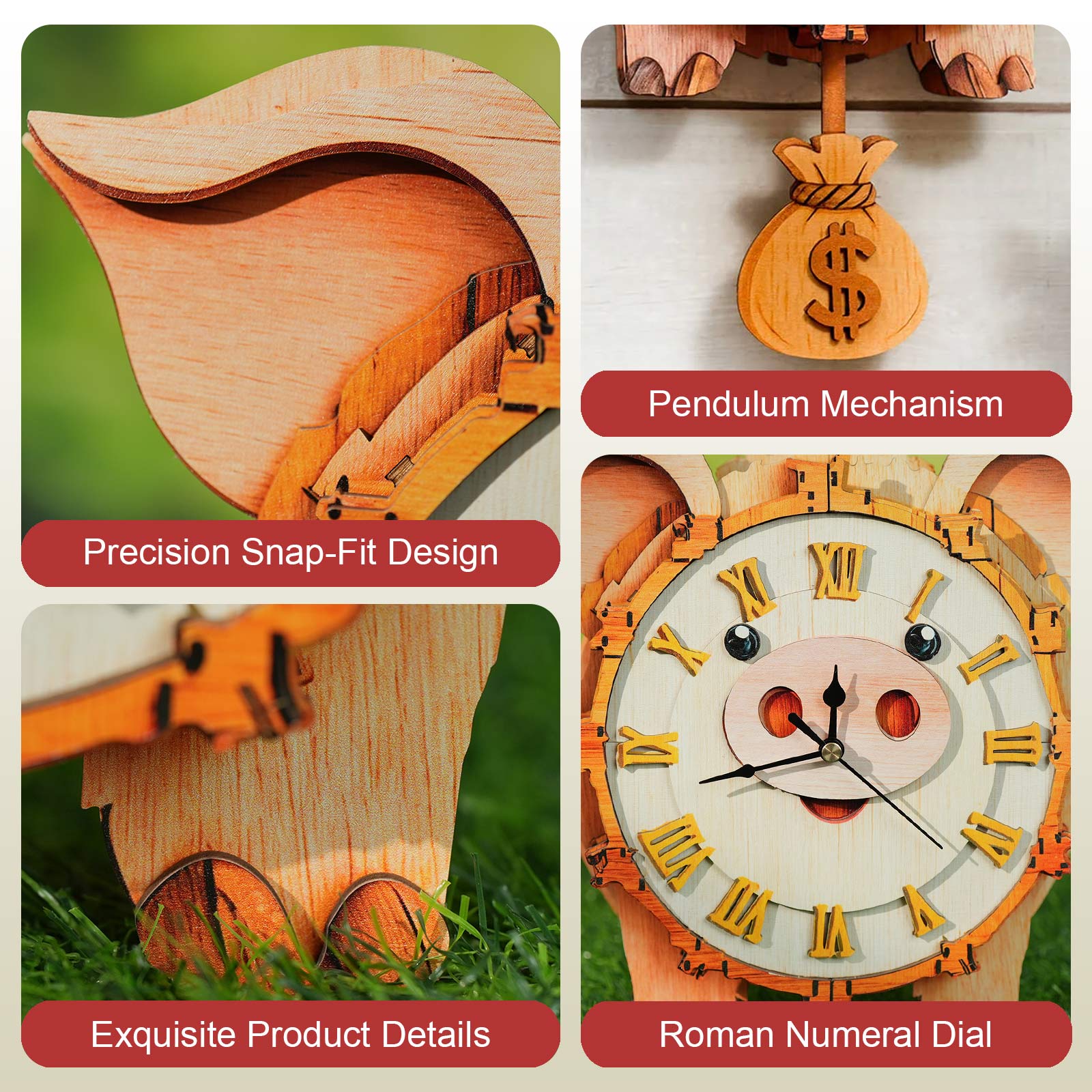 Pig – DIY Wooden Clock, 3D Puzzle Craft Kit