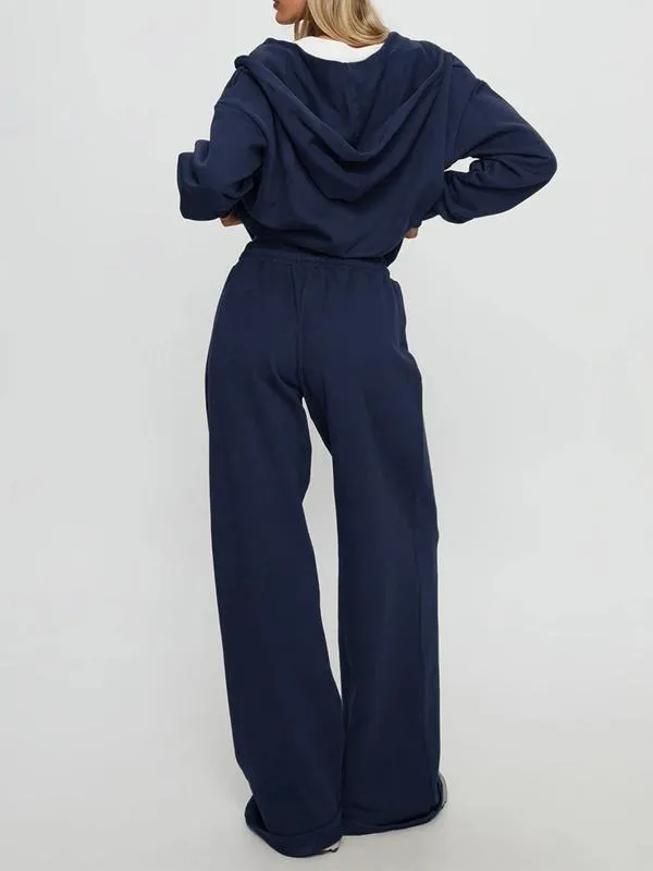 Women Fall Winter Long Sleeve Zipper Hoodie & Pants 2 Piece Set