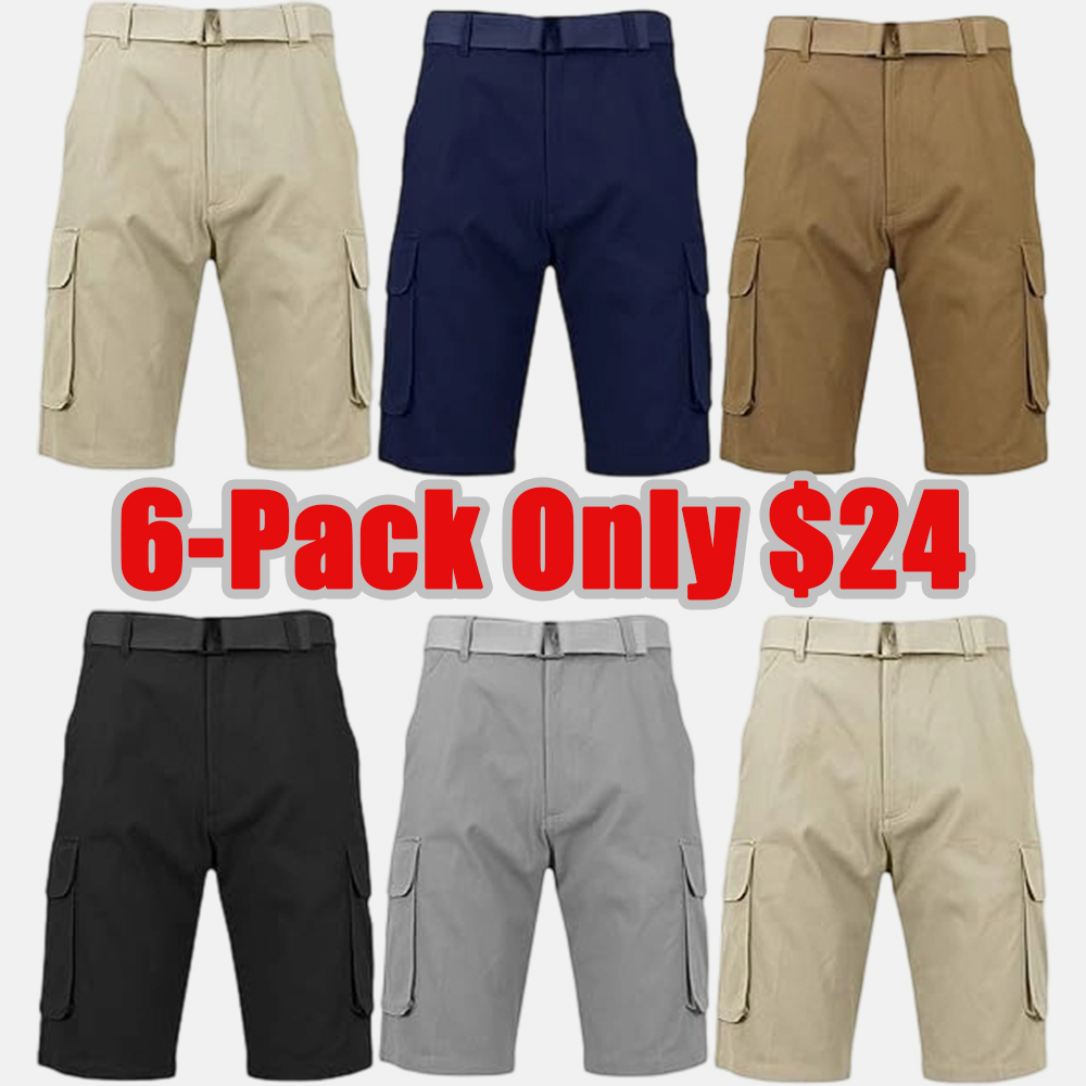 Men's 3-Pack Cotton Stretch Cargo Shorts With Belt