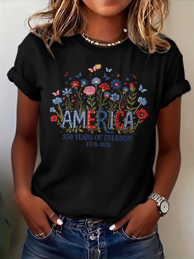 Women's Casual American 250 Commemorative print T-shirt