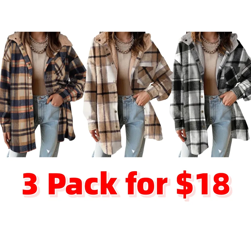 Women's Flannel Hooded Plaid 2025 Shacket